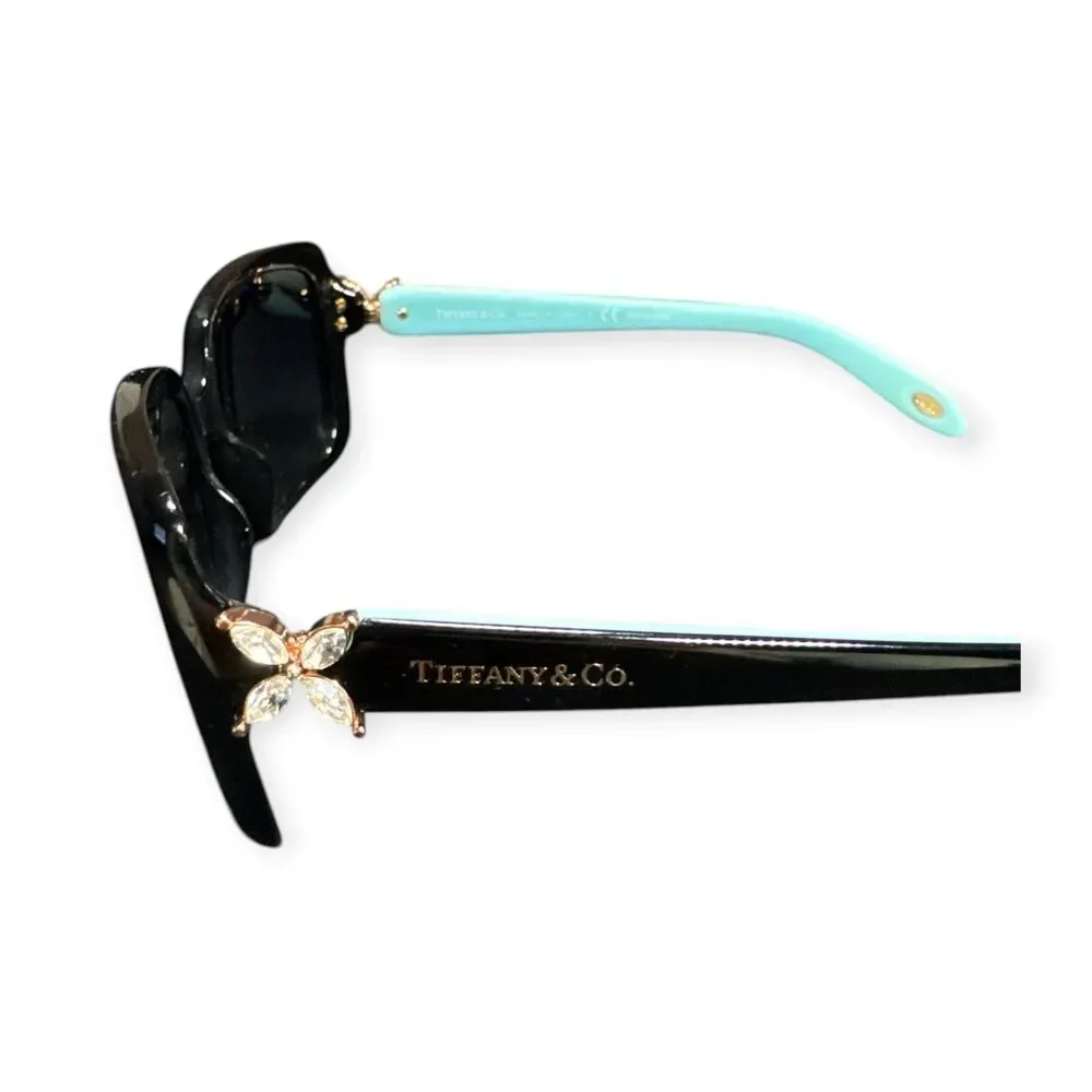 Tiffany & Co TF4047-B Black Polarized Sunglasses Flower Crystal Accent Rare‎ VTG